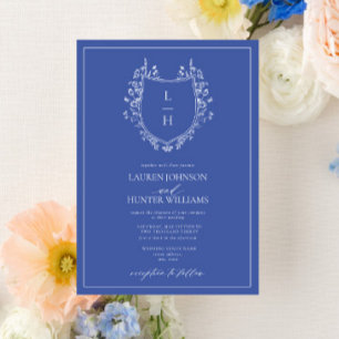 Classic Wildflower Monogram Crest Wedding Invitation