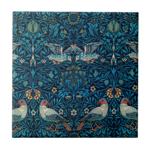 Classic William Morris Blue pattern l Floral Birds Tile