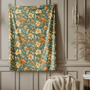 Classic William Morris Cozy Elegance pastel colour Fleece Blanket