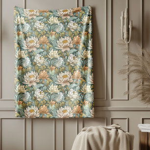 Classic William Morris Cozy Elegance pastel colour Fleece Blanket