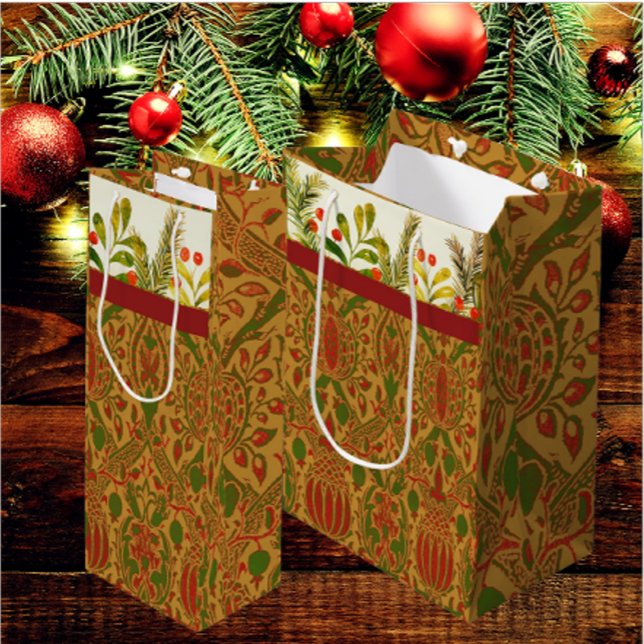 Classic William Morris Personalized Christmas Wine Gift Bag (Gift bags in 3 sizes)