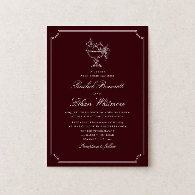 Classic Wine Red Double Frame Wedding Invitation (Créateur téléchargé)