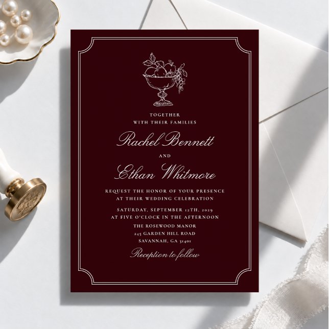Classic Wine Red Double Frame Wedding Invitation (Creator Uploaded)