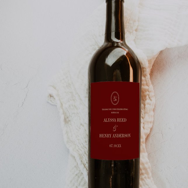 Classic Wine Red Monogram Wedding Thanks Label (Creator Uploaded)
