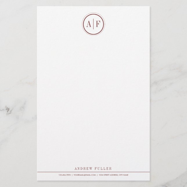 Classic Wine Red Monogrammed Stationery (Front)