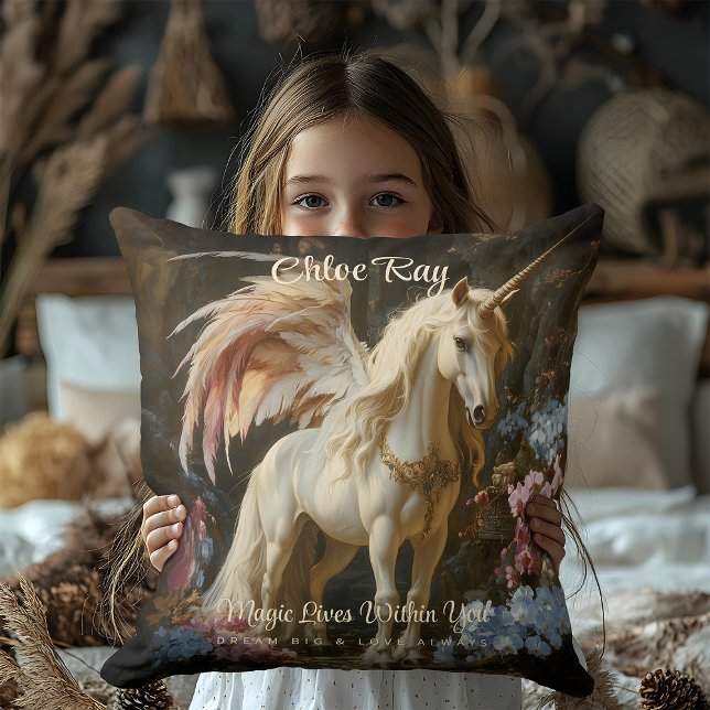 Classic Winged Unicorn Magical Fairytale Horse Throw Pillow (Creator Uploaded)
