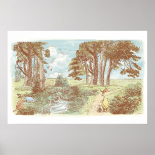 Classic Winnie the Pooh and Pals Watercolor Scene Poster