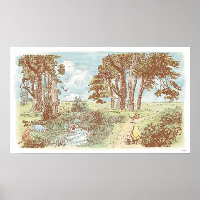 Classic Winnie the Pooh and Pals Watercolor Scene Poster (Front)