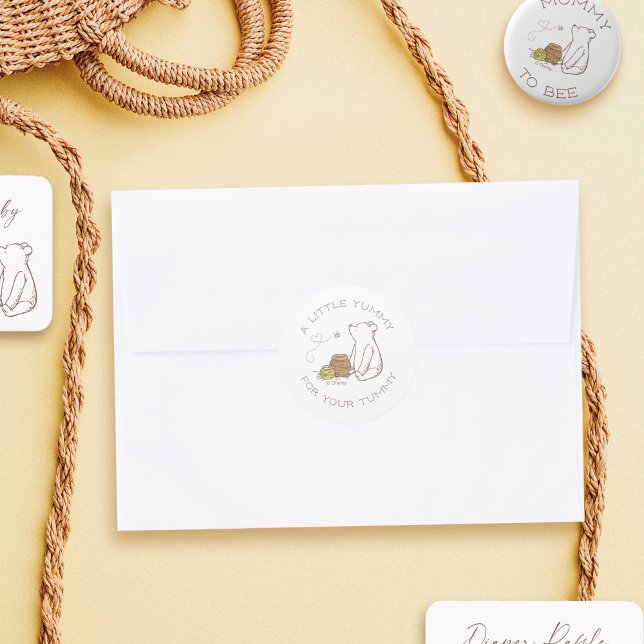 Classic Winnie the Pooh Baby Shower Favour  Round Sticker (Sticker on envelope)