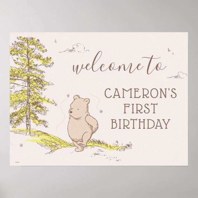 Classic Winnie the Pooh Birthday Welcome Sign (Front)