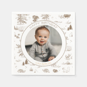 Classic Winnie the Pooh First Birthday Photo Napkin
