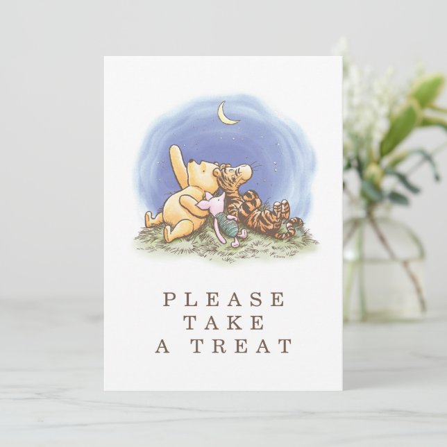Classic Winnie The Pooh Over the Moon Baby Shower  Invitation (Standing Front)