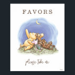Classic Winnie The Pooh Over the Moon Baby Shower  Poster<br><div class="desc">This heartwarming sign is perfect for guiding guests to the party favors at your baby shower, birthday celebration, or any special event! It features a tender illustration of Winnie the Pooh, Piglet, and Tigger lying together, gazing up at the crescent moon and twinkling stars in a serene night sky. The...</div>