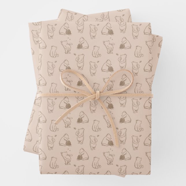 Classic Winnie the Pooh Pattern Wrapping Paper Sheet (In situ)