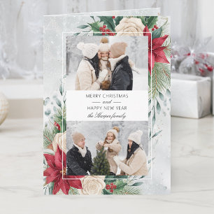 Classic Winter Botanical Two Photo Holiday Card