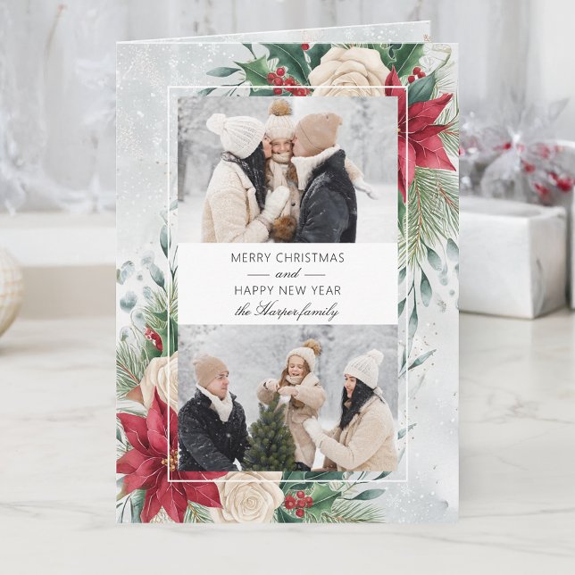 Classic Winter Botanical Two Photo Holiday Card (Creator Uploaded)