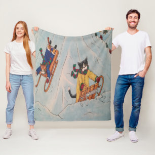 Classic Winter Christmas Sledging Cats Fleece Blanket