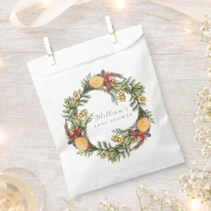 Classic Winter Christmas Wreath Baby Shower Favour Bag