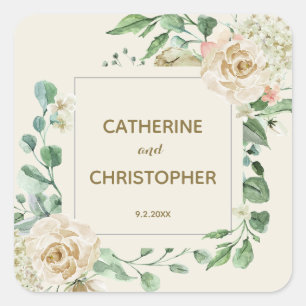 Classic Winter Floral Vow Renewal Wedding Square Sticker