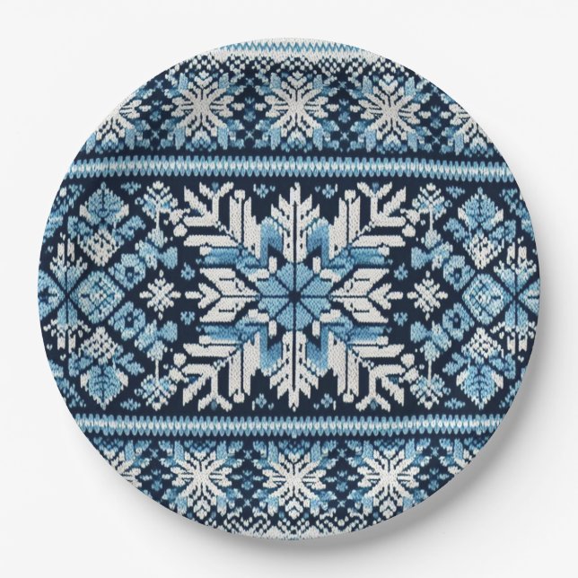 Classic  winter snow fair isle/colorwork paper plate (Front)