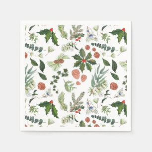 Classic Winter Woodland Watercolor Forest Holiday Napkin