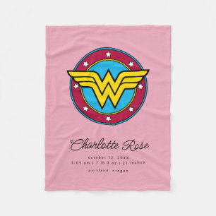 Classic Wonder Woman   New Baby Birth Stats Fleece Blanket