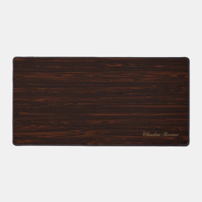 Classic Wood Look Texture with Elegant Script Name Desk Mat (Front)