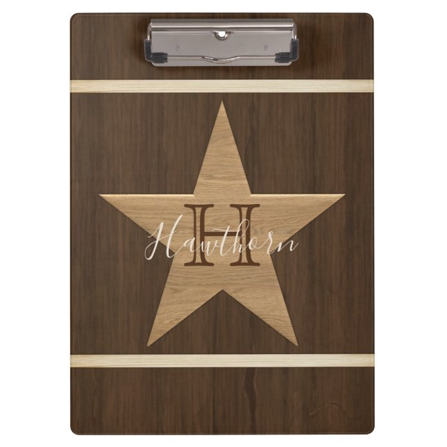 Classic Wood Star Dark Brown and Tan Clipboard (Front)