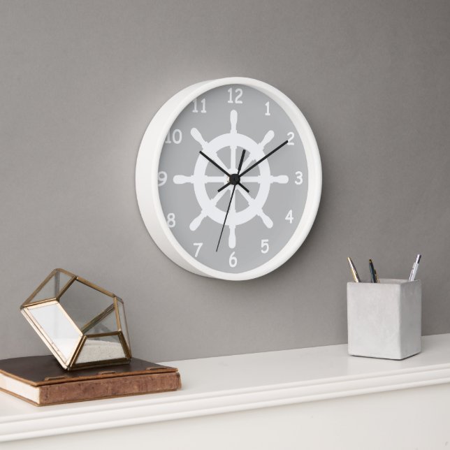 Classic wooden boat steer nautical logo wall clock (Office)