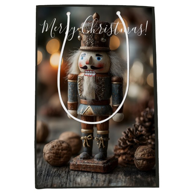 Classic Wooden Nutcracker Christmas Figurine Medium Gift Bag (Front)