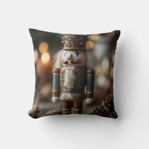 Classic Wooden Nutcracker Christmas Figurine Throw Pillow