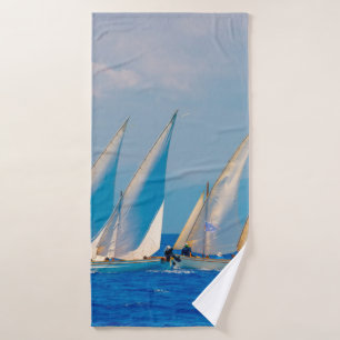Classic wooden sailing boats in a race, Spetses i Bath Towel
