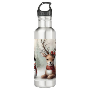 Classic woodland Christmas deer/snowman 710 Ml Water Bottle