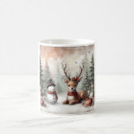 Classic woodland Christmas deer/snowman Coffee Mug<br><div class="desc">vintage styled</div>