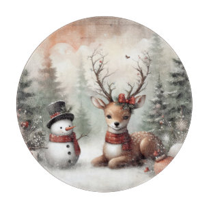 Classic woodland Christmas deer/snowman Cutting Board