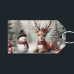 Classic woodland Christmas deer/snowman Gift Tags<br><div class="desc">vintage styled</div>