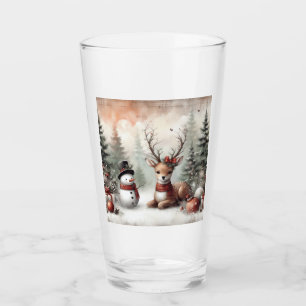 Classic woodland Christmas deer/snowman Glass