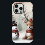 Classic woodland Christmas deer/snowman iPhone 15 Pro Max Case<br><div class="desc">vintage styled</div>