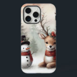 Classic woodland Christmas deer/snowman iPhone 15 Pro Max Case<br><div class="desc">vintage styled</div>