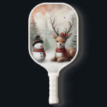 Classic woodland Christmas deer/snowman Pickleball Paddle<br><div class="desc">vintage styled</div>