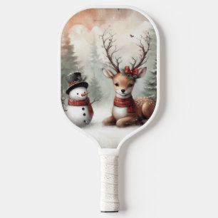 Classic woodland Christmas deer/snowman Pickleball Paddle