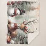 Classic woodland Christmas deer/snowman Sherpa Blanket<br><div class="desc">vintage styled</div>