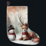 Classic woodland Christmas deer/snowman Small Christmas Stocking<br><div class="desc">vintage styled</div>