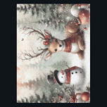 Classic woodland Christmas deer/snowman Tablecloth<br><div class="desc">vintage styled</div>