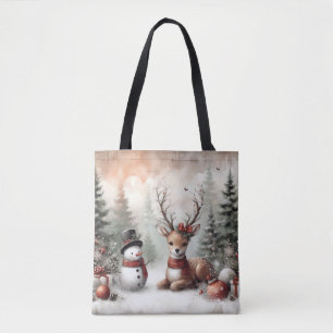 Classic woodland Christmas deer/snowman Tote Bag