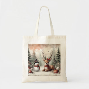 Classic woodland Christmas deer/snowman Tote Bag
