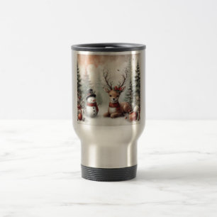 Classic woodland Christmas deer/snowman Travel Mug
