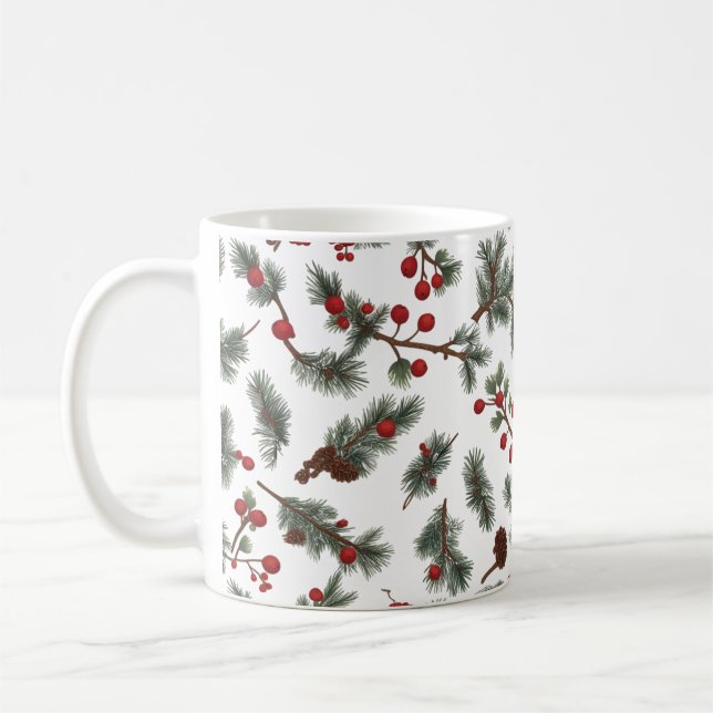 Classic Woodland Wreath Pattern Christmas Mug  (Left)