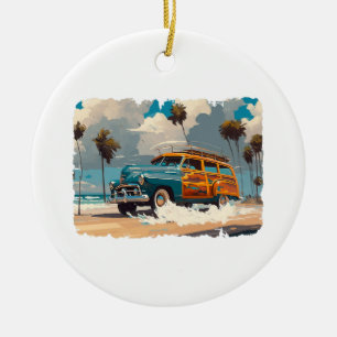 Classic Woody Wagon Ceramic Ornament
