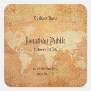 Classic World Map Elegant Professional Template Square Sticker